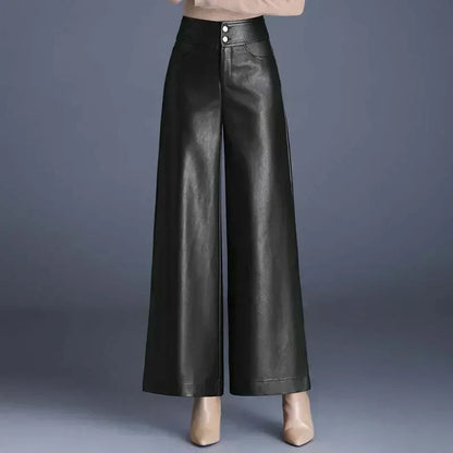 Damesbroek Imitatieleer Hoge Taille Wide Fit Comfortabel