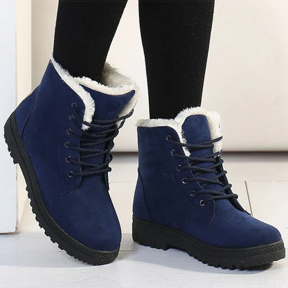 Dames Winterboots Fleecegevoerd – Warme Enkellaarsjes met Vetersluiting