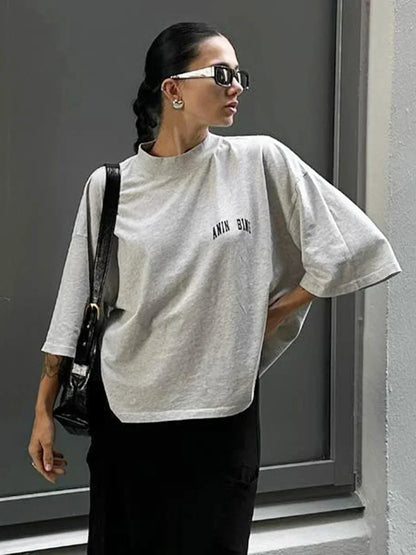 Dames Oversized T-Shirt Grijs met Logo