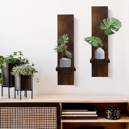 Japandi Wandkandelaar Hout Rustiek Set 2 Stuks Wandmontage Kaarsenhouder Woonkamer Slaapkamer Vintage Muur Decoratie Pilaarkaars Houder