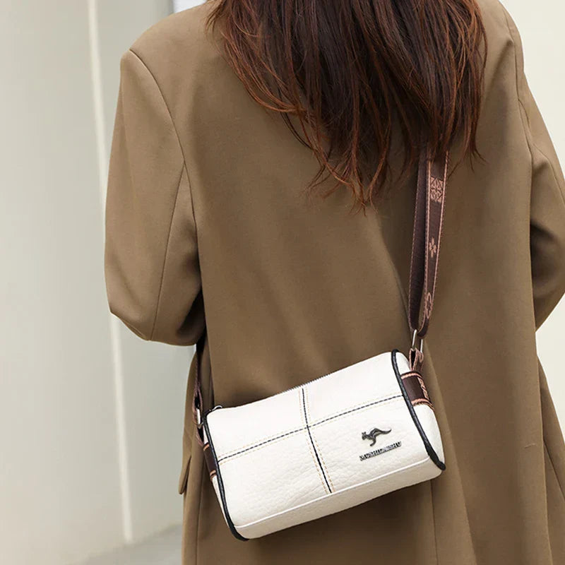 Leren Schoudertas Elegant Donkerbruin Designerstijl