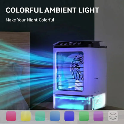 Draagbare Luchtkoeler met Waterverneveling 900ml – 3 Snelheden, 7-Kleuren LED-Sfeerlicht voor Thuis, Kantoor of Slaapkamer