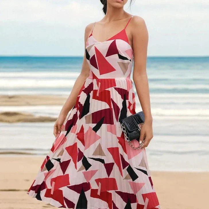 Zomerjurk Vrouw Maxi Geometrische Printjurk