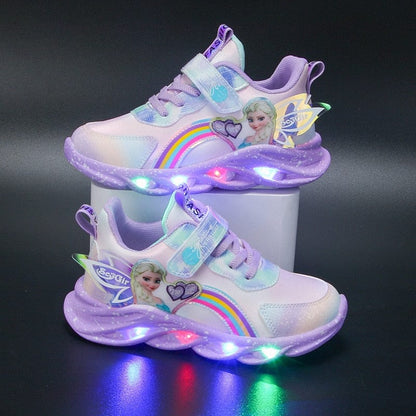 Verlichte Kindersneakers met LED-verlichting en Glitterafwerking in Roze en Paars