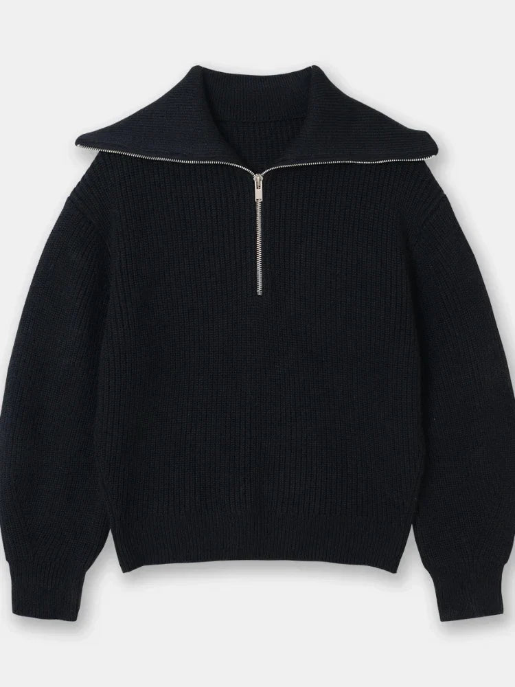 Dames Trui Wijd Met Turtleneck En Gestreepte Details