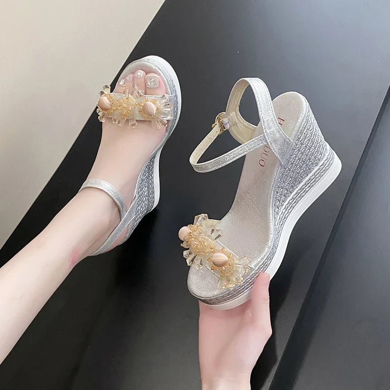 Glitter Sandalen met Sleehak en Blikvangers - StudioMarella