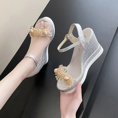 Glitter Sandalen met Sleehak en Blikvangers - StudioMarella