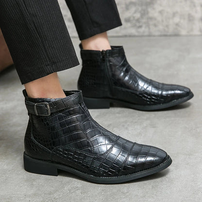 Heren Enkellaars Luxe Leer met Croco Print