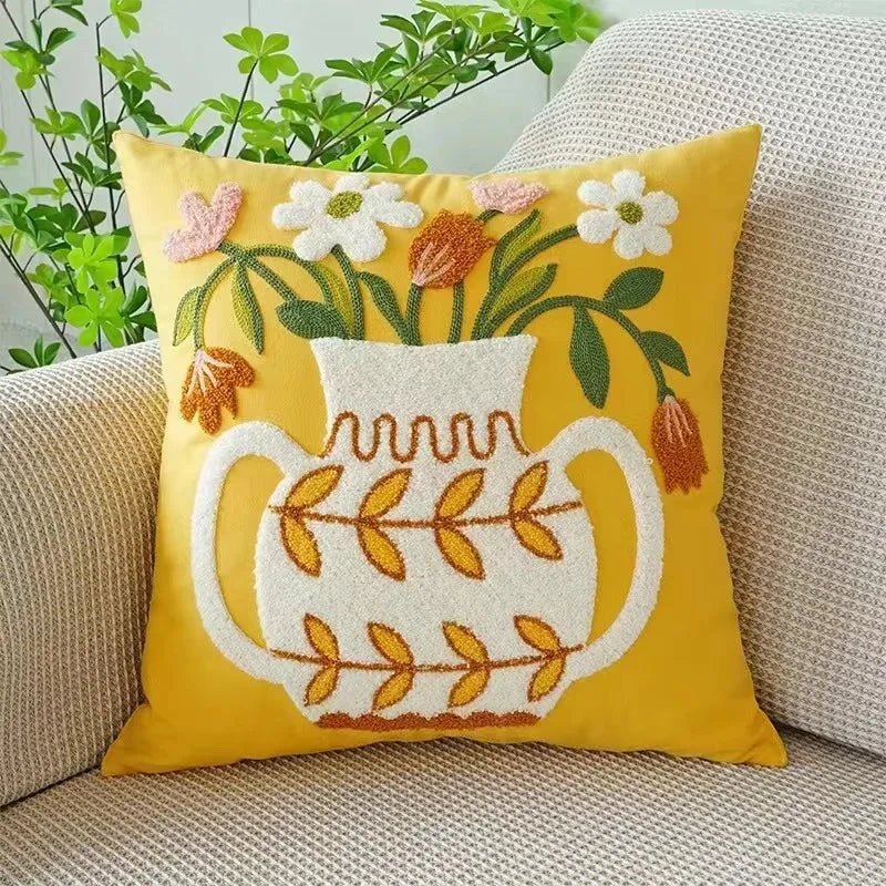 Kussenhoes 45x45cm Katoen Canvas Geborduurd Bloemen Wit Sierkussenhoes Bank Slaapkamer Landelijke Stijl Decoratief