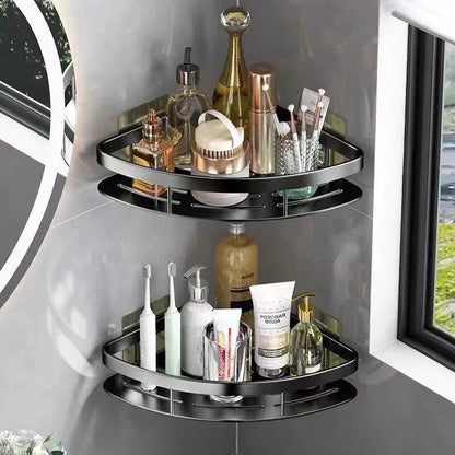 Aluminium Hoekplank voor Douche en Badkamer zonder Boren met Sterke Kleefpad Zwart Zilver