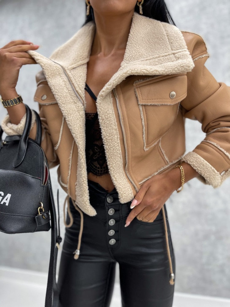 Dames Leren Look Jas Imitatie Leer Stijlvol