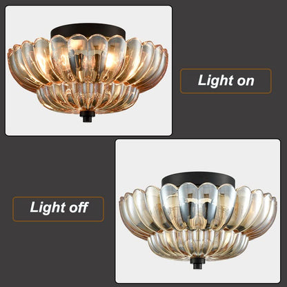 Retro Plafondlamp van Glas – Amberkleurig of Helder – Nostalgische Sfeerverlichting voor Keuken Woonkamer Eetkamer – Vintage Design – E27 Fitting