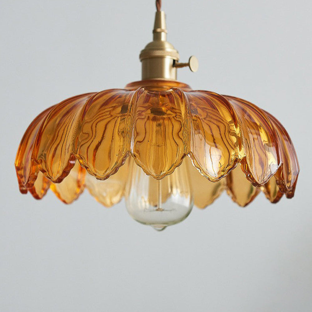 Hanglamp Glas Vintage Bloem Groen Koper 25cm Pendellamp Retro Woonkamer Eetkamer Romantisch