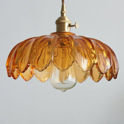 Hanglamp Glas Vintage Bloem Groen Koper 25cm Pendellamp Retro Woonkamer Eetkamer Romantisch