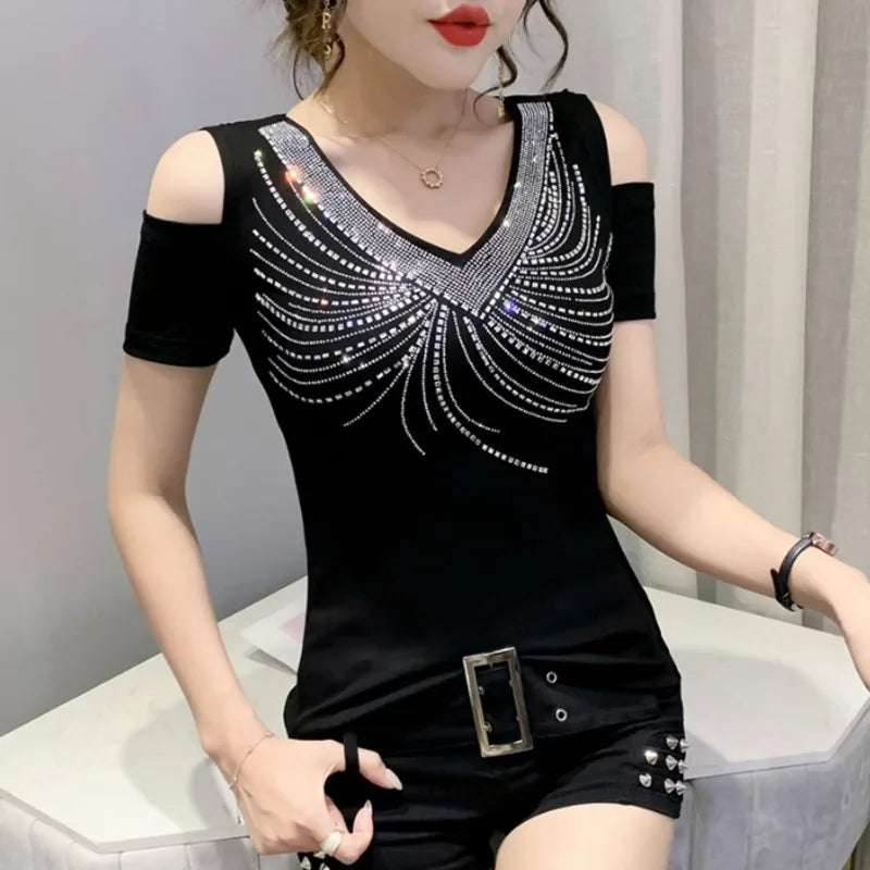 Zwarte Off-Shoulder Top Elegante Stijl