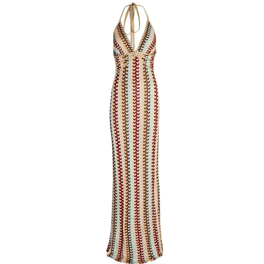 Retro Jurk Golfpatroon Halterneck Zomerjurk voor Vrouw