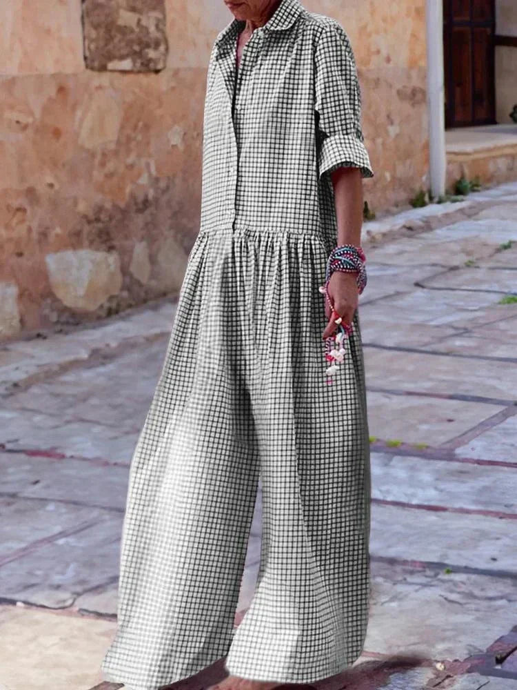 Vrouwelijke Jumpsuit Kort Geruit Elegant Model