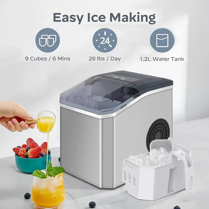 IJsmachine Automatisch RVS 110W 15kg Per Dag Keuken Bar Kantoor Zelfreinigend Ijsblokjesmachine 2 Maten Snel 9 Blokjes