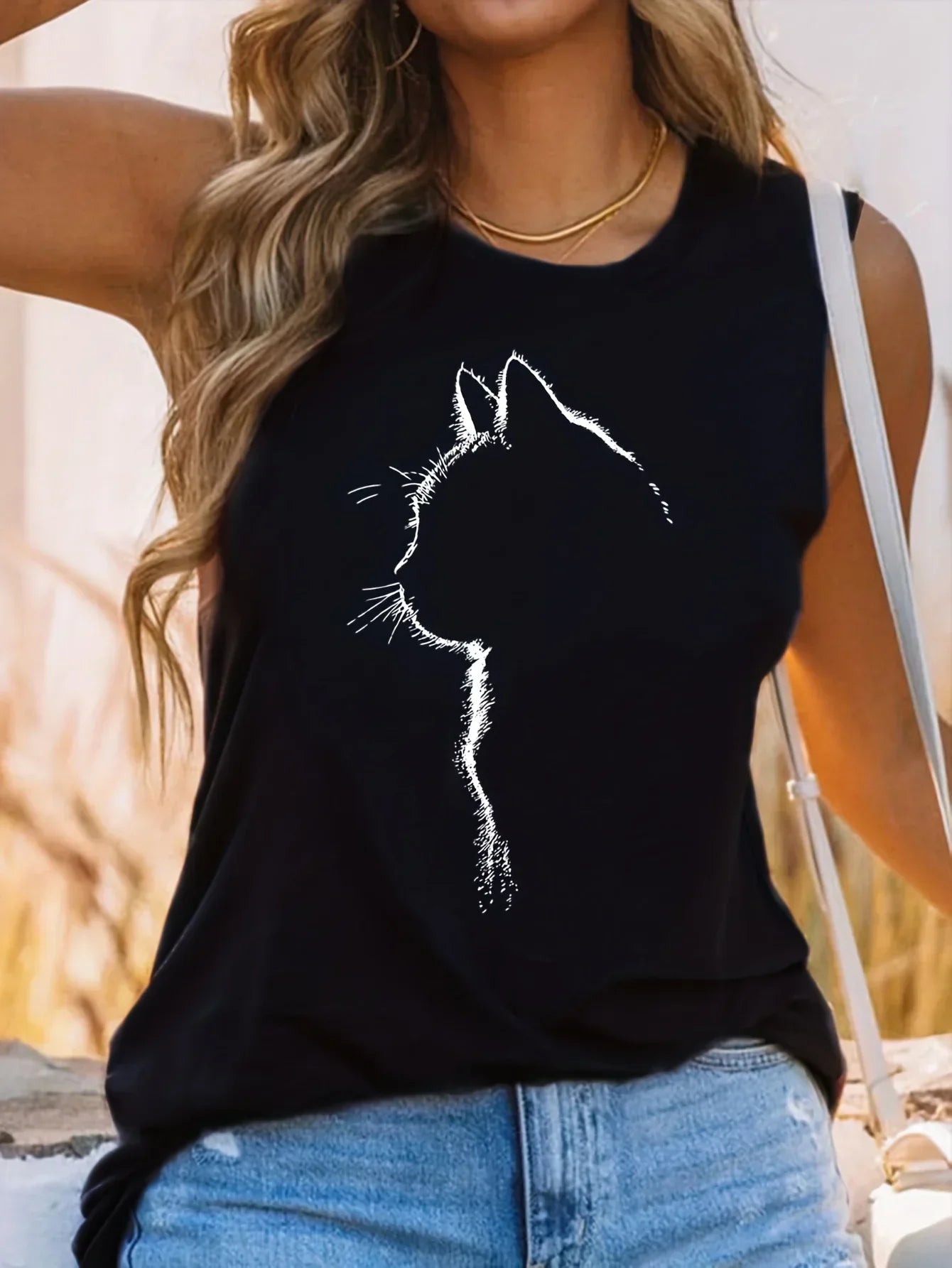 Dame Katten Tanktop Ronde Hals Casual Kleding - StudioMarella