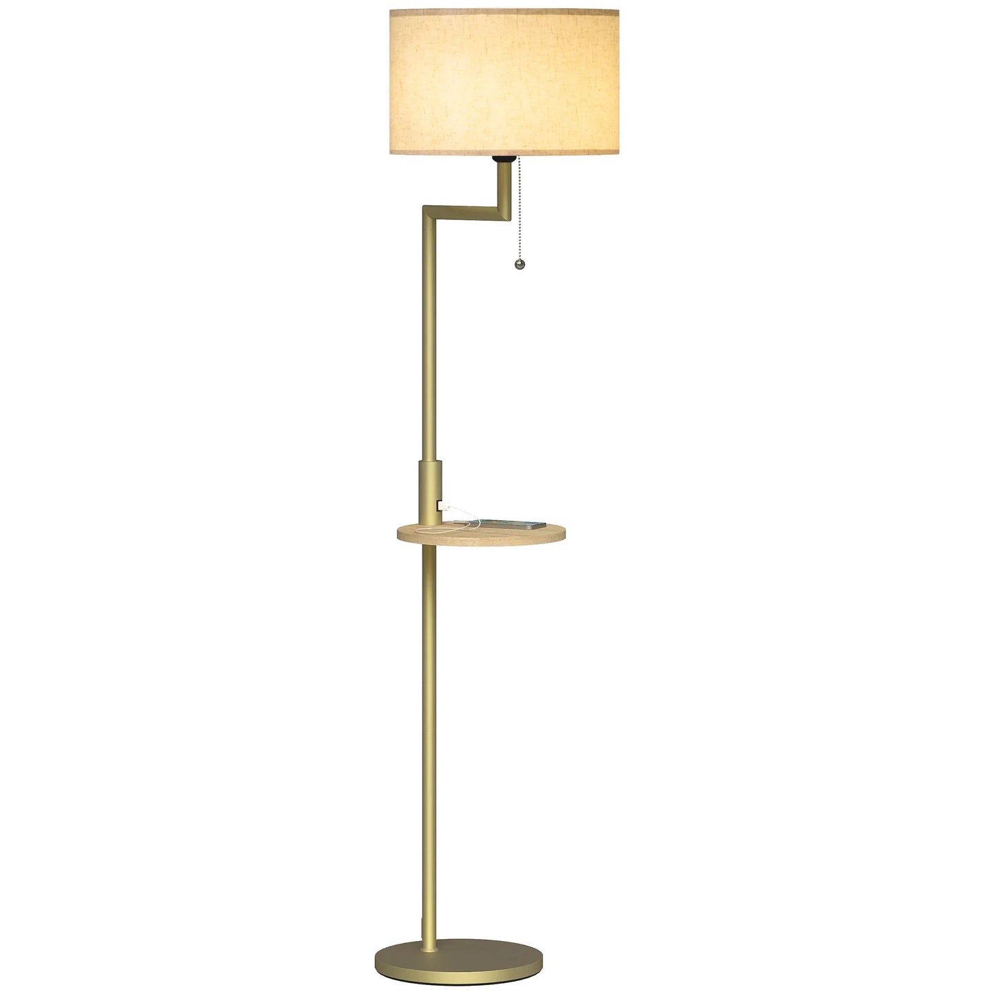 Booglamp Vloerlamp Met Plank En USB Poort Goud Metaal 170cm