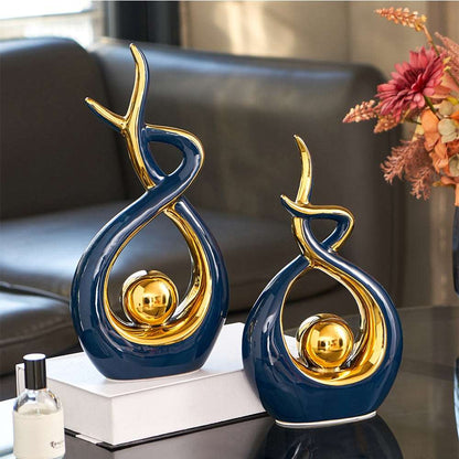 Decoratieve Sculptuur Keramiek Goud Groen Abstract 31cm Woonkamer Tafel Beeld Modern Kunstobject Interieur Decoratie