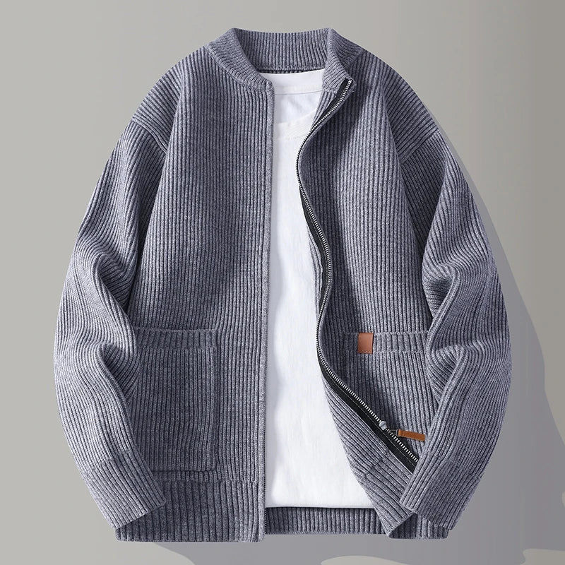 Heren Gebreid Vest met Ritssluiting Warm Grijs