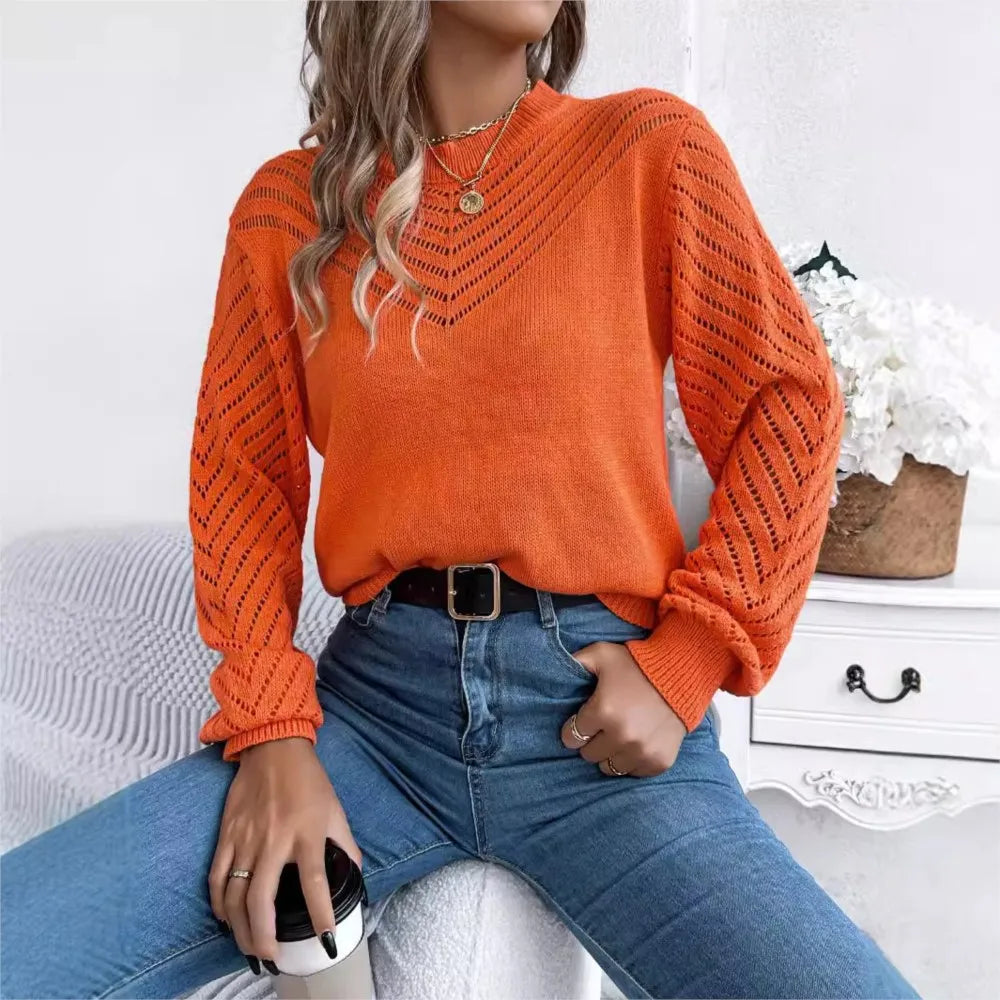 Vrouwen Trui met Lantaarnmouwen Gebreid Warm
