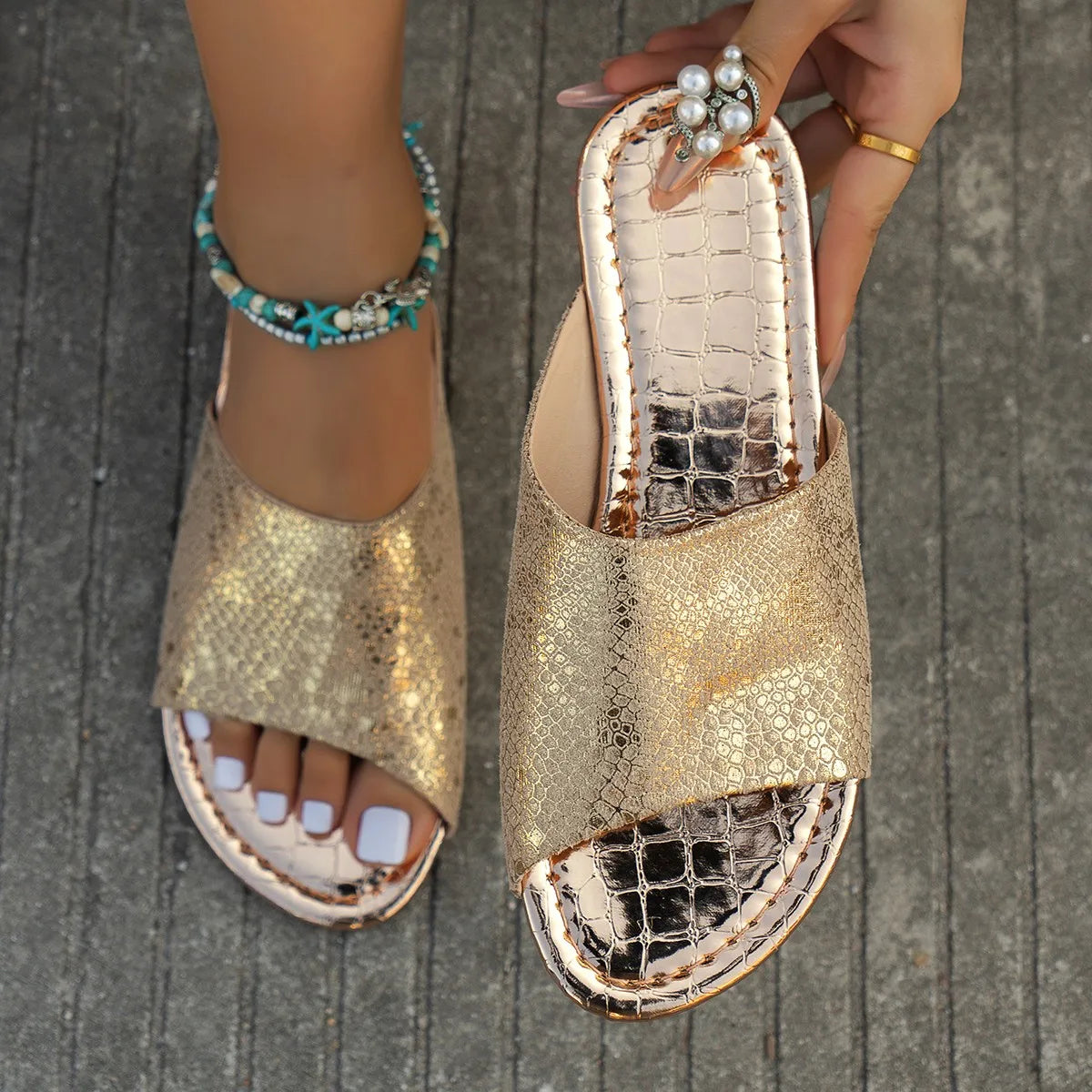 Dames Sandalen van Slangenleer met Platte Zool Zomer Schoenen - StudioMarella