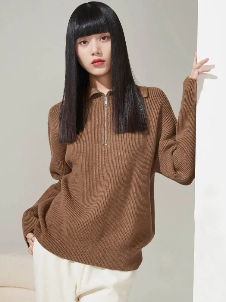 Dames Trui Gebreide Turtleneck Rits Trui Warm en Stijlvol