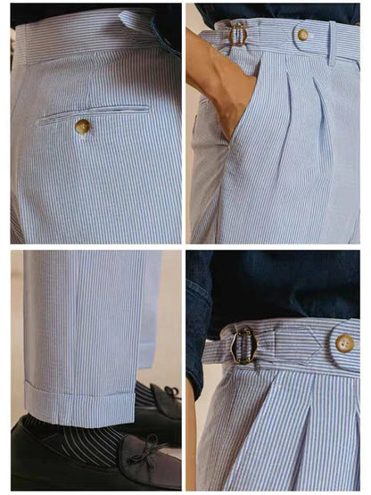 Mannen Shorts Met Riem Streepjes Print Korte Broek