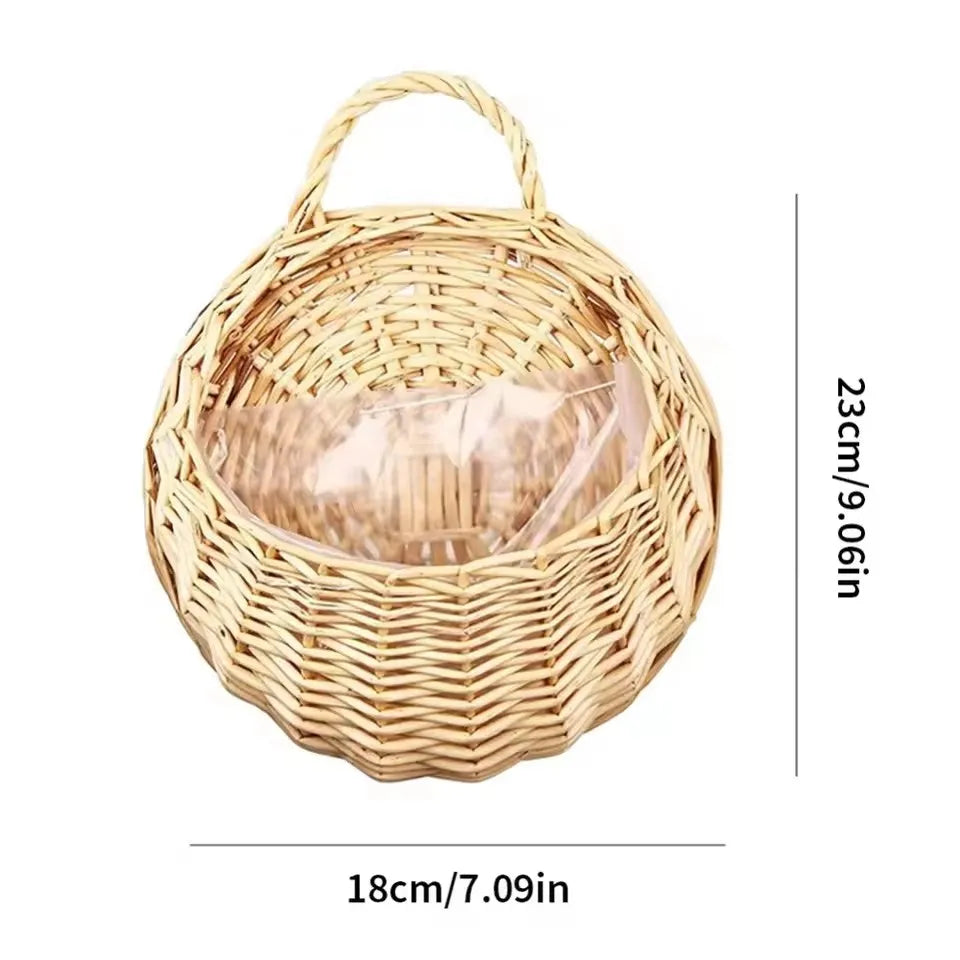 Hangmand Riet Naturel Wanddecoratie Tuin Balkon Woonkamer Handgemaakt Bloempot Mand Rotan Plantenmand Binnen Buiten
