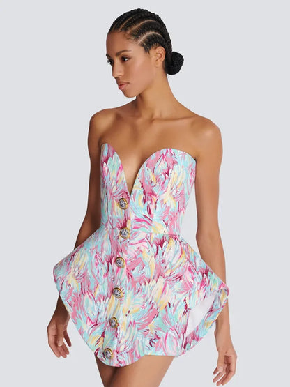 Mini Jurk Zonder Mouwen Abstract Print Leer