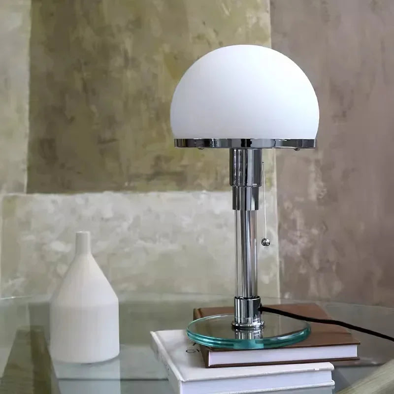 Tafellamp met Glazen Bol Chroom Voet Modern Design Bauhaus-geïnspireerd Sfeerverlichting Werkplek Slaapkamer