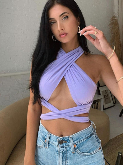 Dames Haltertop Criss Cross Bandeau BH Crop Top