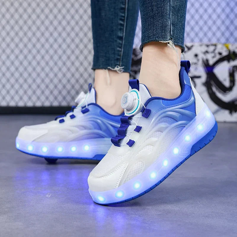 LED rolschaats schoenen USB oplaadbaar roze blauw kindersneakers met wielen lichtgevende skates voor buiten jongens meisjes