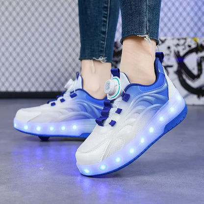 LED rolschaats schoenen USB oplaadbaar roze blauw kindersneakers met wielen lichtgevende skates voor buiten jongens meisjes