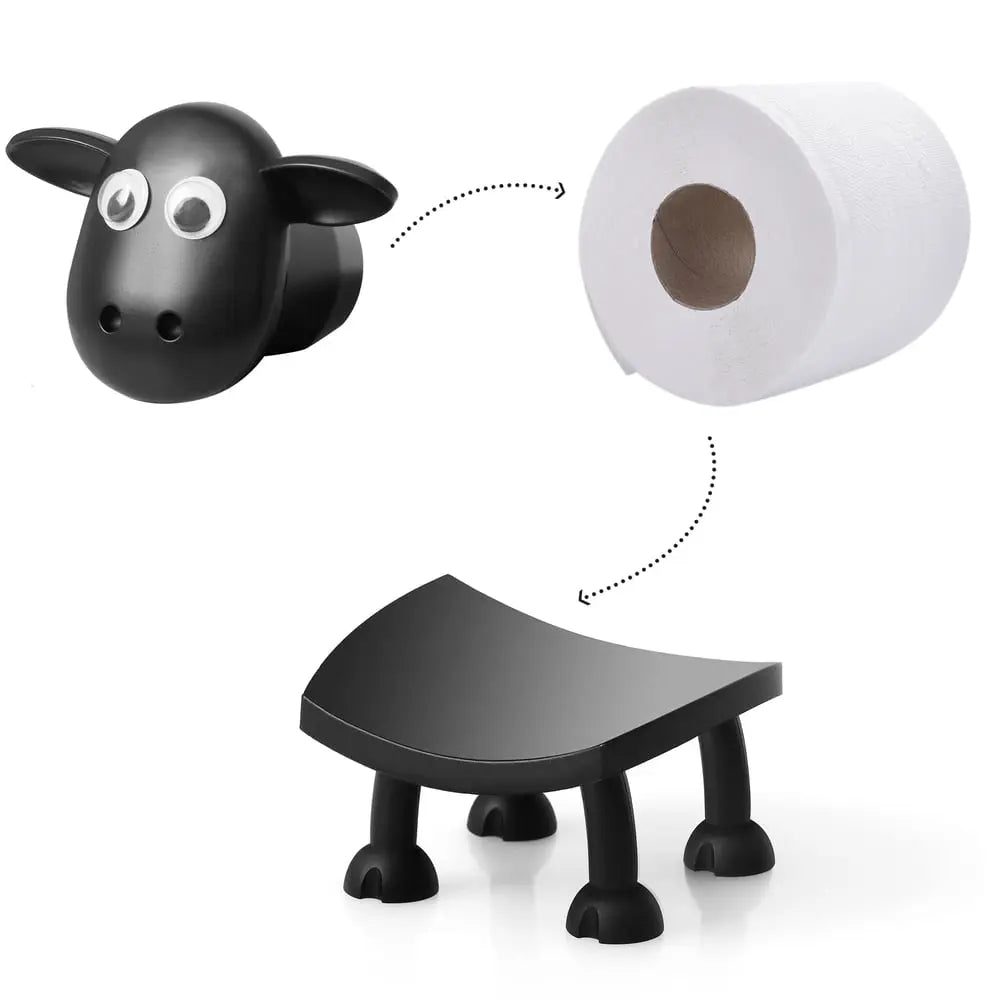 Schaap Toiletpapierhouder 3D-Geprint Vrijstaand Zwart PLA Badkamer WC Decoratief Design