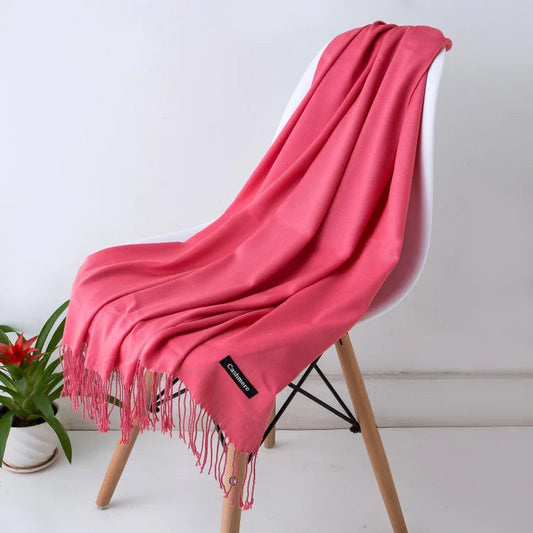 Wintersjaal Dames Polyester Lange Franjes Oversized Omslagdoek Effen Kleur Veelzijdig 180x70cm