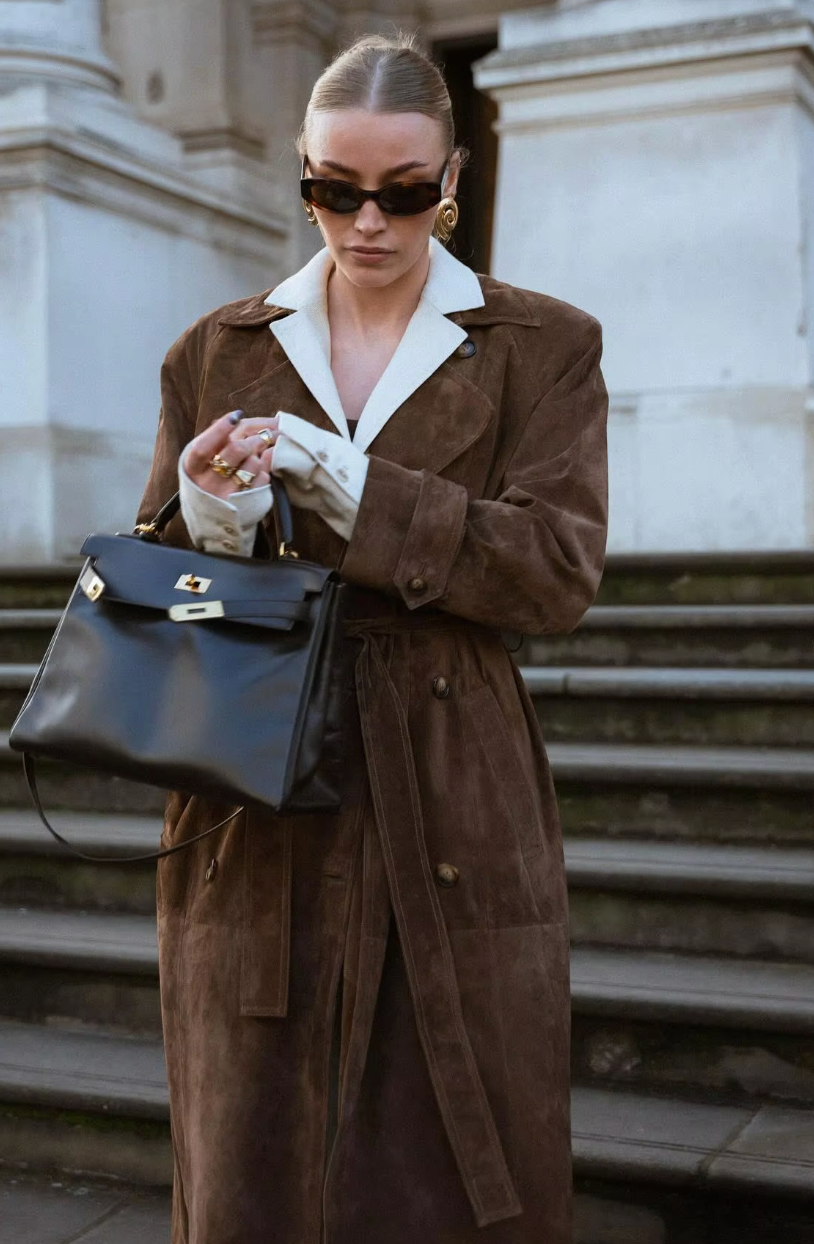 Dames Trenchcoat Suède Leren Jas Met Ceintuur