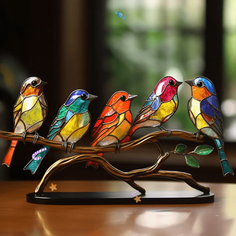 Glas-in-lood Vogels Decoratie – Kleurrijk Zonlicht Effect voor Raam – Handgemaakt Kunstglas met Natuurlijke Uitstraling – Decoratieve Vogelfiguren Interieur