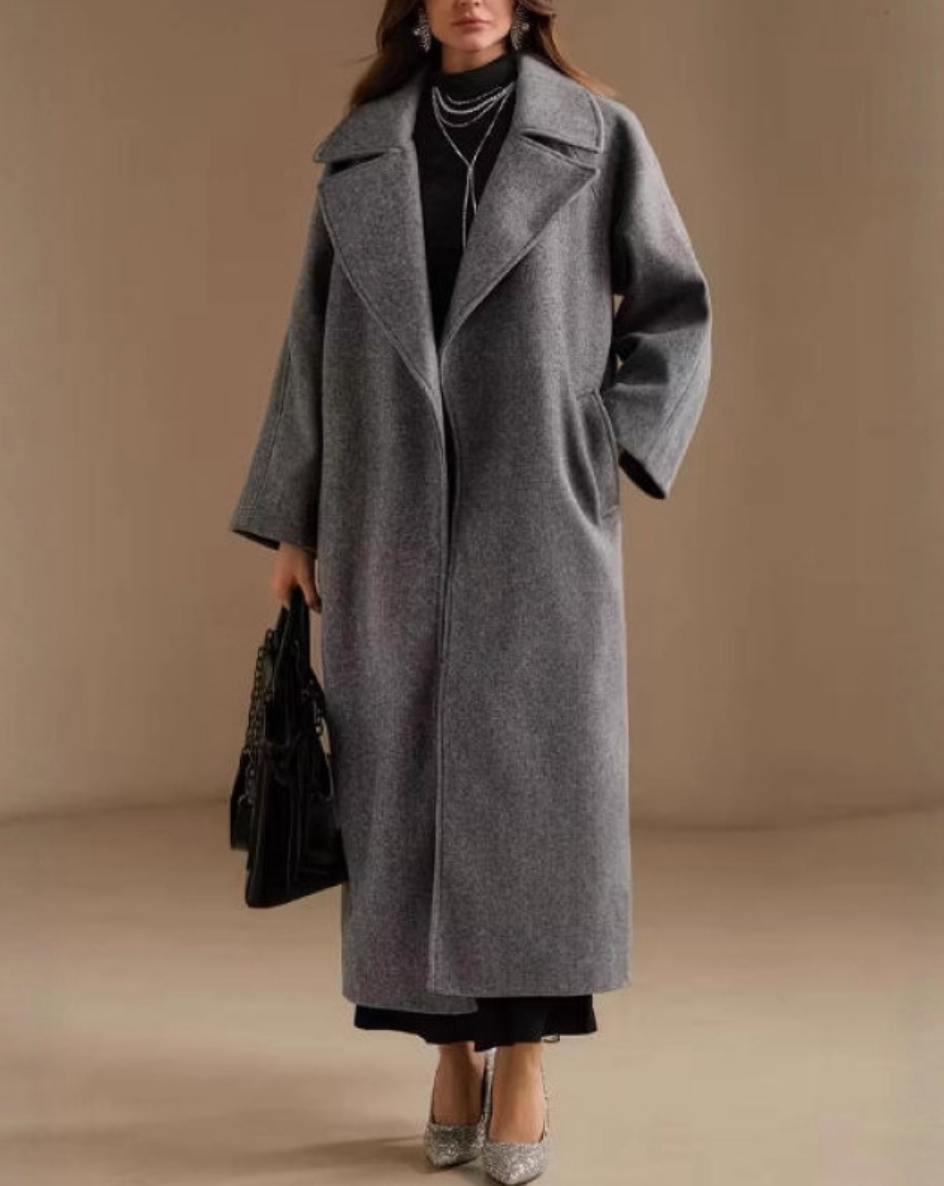 Dames Wollen Jas Grijze Lange Warme Elegante Stijl