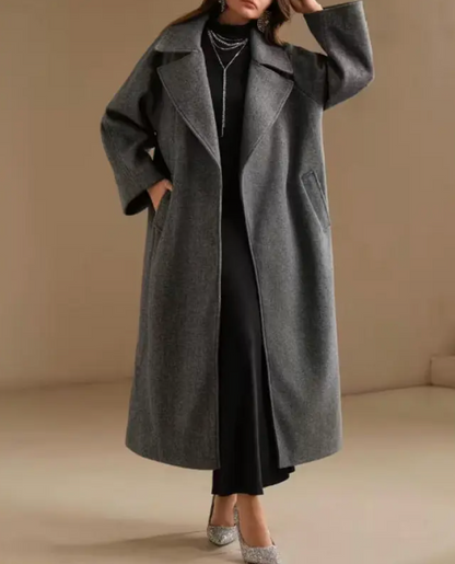 Dames Wollen Jas Grijze Lange Warme Elegante Stijl