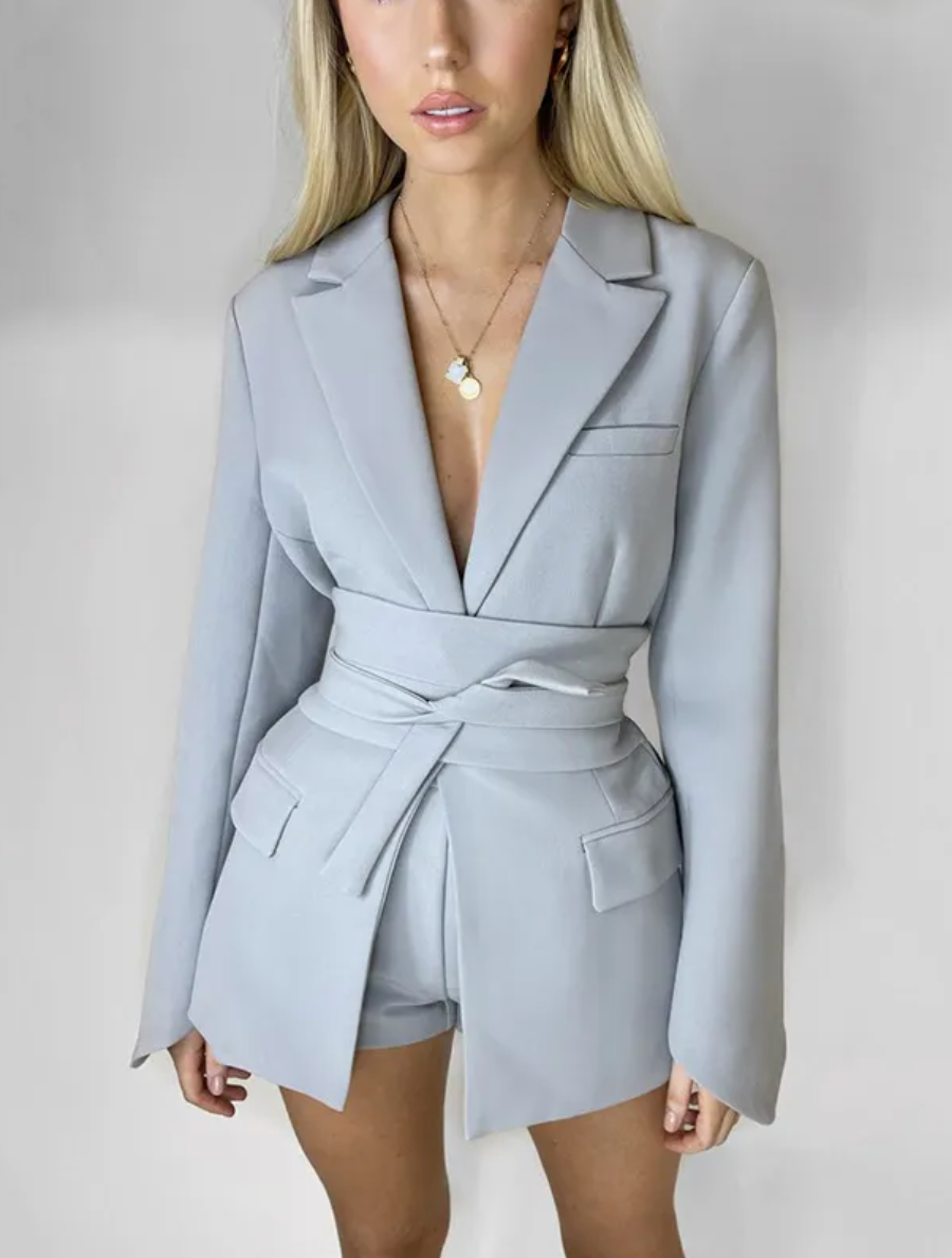 Dames Blazer Lange Mouwen Elegante Ceintuur Stijl