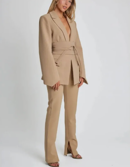 Dames Blazer Lange Mouwen Elegante Ceintuur Stijl