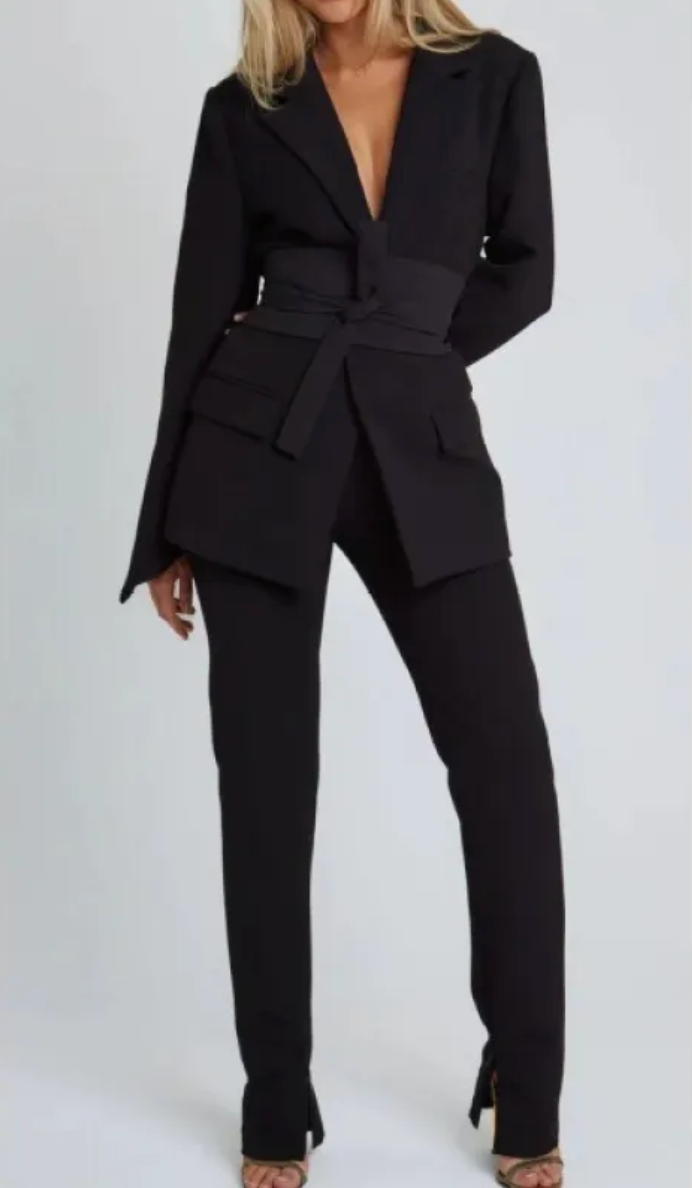 Dames Blazer Lange Mouwen Elegante Ceintuur Stijl