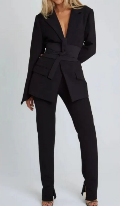 Dames Blazer Lange Mouwen Elegante Ceintuur Stijl