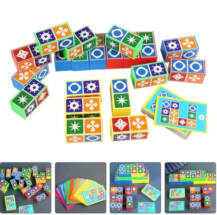 Houten Kleurenpuzzel voor Kinderen – Educatief Hersenspel met 20 Blokken en 60 Kaarten – Ontwikkel Hand-Oog Coördinatie, Logisch Denken en Patroonherkenning