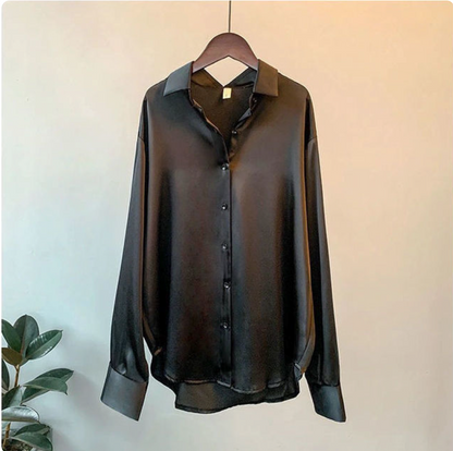Dames Satijnen Blouse Comfortabele Pasvorm
