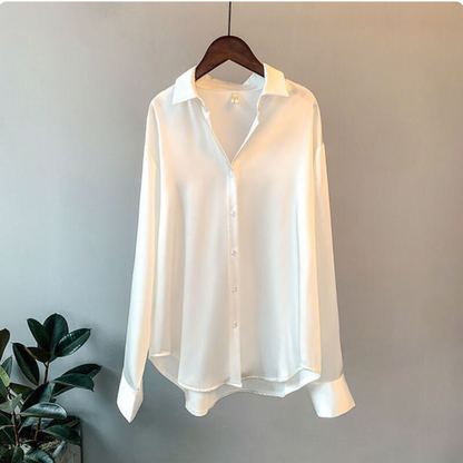 Dames Satijnen Blouse Comfortabele Pasvorm