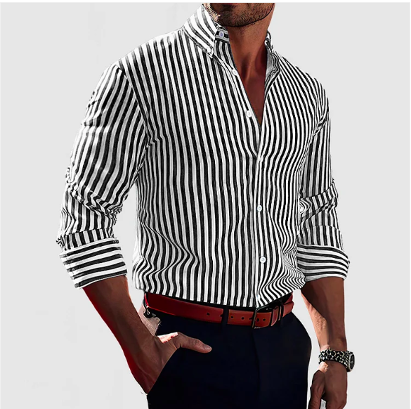 Heren Overhemd Lange Mouwen Gestreept Button-down Stijl